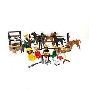 Playmobil Cowboy Corral Campfire Play Set Horses Well 45+ Pieces 1974